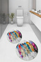 Digital Non-Slip Base Washable Floral Round Bathroom Mat Set of 2 Toilet Seat Covers - 6