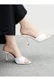 Women's White Nude 8cm Heeled Round Toe Stiletto Shoes Slippers - 4