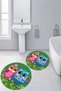 Printed Washable Owl Pattern Round Bath Mat Set of 2 Toilet Seat Covers - 3
