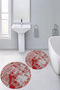 Printed Non-Slip Base Washable Round Bath Mat Set of 2 Toilet Seat Covers - 7