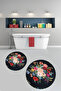 Digital Washable Flower Pattern Round Bath Mat Set of 2 Toilet Seat Covers - 5