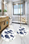 Printed Non-Slip Base Washable Fish Pattern Round Bath Mat Set of 2 Toilet Seat Covers - 4