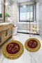 Non-Slip Base Washable Footprint Pattern Round Bathroom Mat Set of 2 Toilet Mats - 7