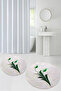 Printed Washable Flower Pattern Round Bath Mat Set of 2 Toilet Seat Covers - 6