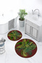 Digital Non-Slip Base Washable Floral Round Bathroom Mat Set of 2 Toilet Seat Covers - 8