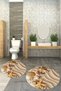 Digital Printed 3D Non-Slip Base Washable Round Bathroom Mat Set of 2 Toilet Seat Covers - 6