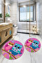 Printed Washable Owl Pattern Round Bath Mat Set of 2 Toilet Seat Covers - 4