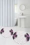 Digital Washable Flower Pattern Round Bath Mat Set of 2 Toilet Seat Covers - 2