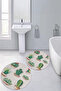 Printed Washable Cactus Pattern Round Bath Mat Set of 2 Toilet Seat Covers - 3