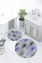 Digital Non-Slip Base Washable Floral Round Bathroom Mat Set of 2 Toilet Seat Covers - 8