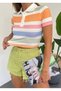 Women's Thin Twist Fabric Polo Neck Striped Crop Blouse - 2