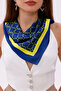 Yellow Navy Blue Chain Patterned - Efes Model Scarf Estascarf - 4