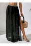 Women's Waist Ribbon Embroidery Rubber Black Tulle Long Pareo