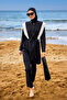 Black Full Covered Hijab Swimsuit – Stopper Detailed, M2526-1 - 2