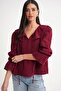 4714 Women's Flounced Collar Loose Muslin Blouse Claret Red - 5