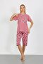 Women's Patterned 100% Cotton Short Sleeve Pocket Summer Bermuda Capri Pajamas Set - 5