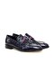 Dark Blue Color Laceless Genuine Leather Men's Shoes