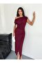 Wrap Asymmetric Shoulder Burgundy Glitter Dress - 5