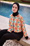 Women's Hijab Orange Ring Oval Printed Full Covered 3 Piece Swimsuit Set - 4