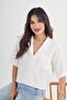 Single Pocket V-Neck Short Sleeve White Shirt - 3