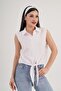 Striped Tie Detail Sleeveless Pink Shirt - 2