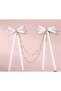 Women's Satin Bow Model Pearl Chain Buckle - 2