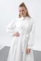 Women's Cotton Shirt Dress with Belt - 12626Elb - Ecru - 2