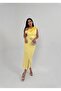 Women's Rose Detailed and Belted Imported Scuba Crepe Fabric Dress
