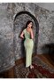 Imported Fabric One Shoulder Beaded Embroidered Feather Belt Detailed Lined Custom Design Dress - 3