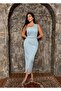 Imported Fabric One Shoulder Beaded Embroidered Feather Belt Detailed Lined Custom Design Dress - 2