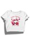 Very Cherry Social Club Letter Crop Top, Women's Cherry Printed Crop Blouse