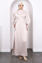 Beige Side Detailed Satin Evening Dress