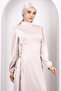 Beige Side Detailed Satin Evening Dress - 3