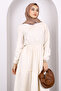 Beige Collar Tie Skirt Layered Muslin Dress - 3