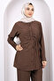 Brown Front Draped Tunic Pants Suit - 3