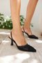 March Women's Black Tul Embroidery Heel Sandals