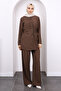 Brown Front Draped Tunic Pants Suit - 2