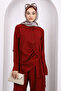 Burgundy Front Tie Tunic Trouser Suit - 3