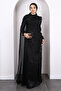 Black Front Draped Chiffon Evening Dress - 2