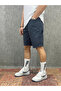 Washed Woven Navy Blue Shorts with Zipper Closure Pocket Detail - 2