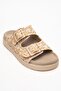 Milana Beige Patterned Genuine Leather Buckle Double Strap Women's Slippers - 3