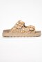 Milana Beige Patterned Genuine Leather Buckle Double Strap Women's Slippers - 6