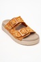Milana Orange Patterned Genuine Leather Buckle Double Strap Women's Slippers - 3