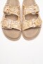 Milana Beige Patterned Genuine Leather Buckle Double Strap Women's Slippers - 2