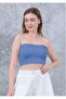Women's Blue Strapless Crop Bustier Casual & Stylish Top Stretchy Fabric - 5
