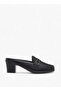 Textured Slip-On Mules with Metal Accent and Block Heels - 3