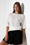 Zaria Women's Openwork Jacquard Comfortable Fit Bat Sleeve Blouse Top & Combed Cotton Blouse - Ecru - 7