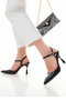 Women's Black Patent Leather Stone Buckle Elegant Ankle Strap Heeled Shoes - Evening Elegance - 2