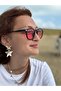 Brand Oval Unisex Sunglasses with Black Frame and Pink Clear Glass - 3