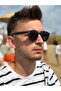 Brand Model Men's Sunglasses with Black Glass with Navy Blue Matte Round Frame - 3